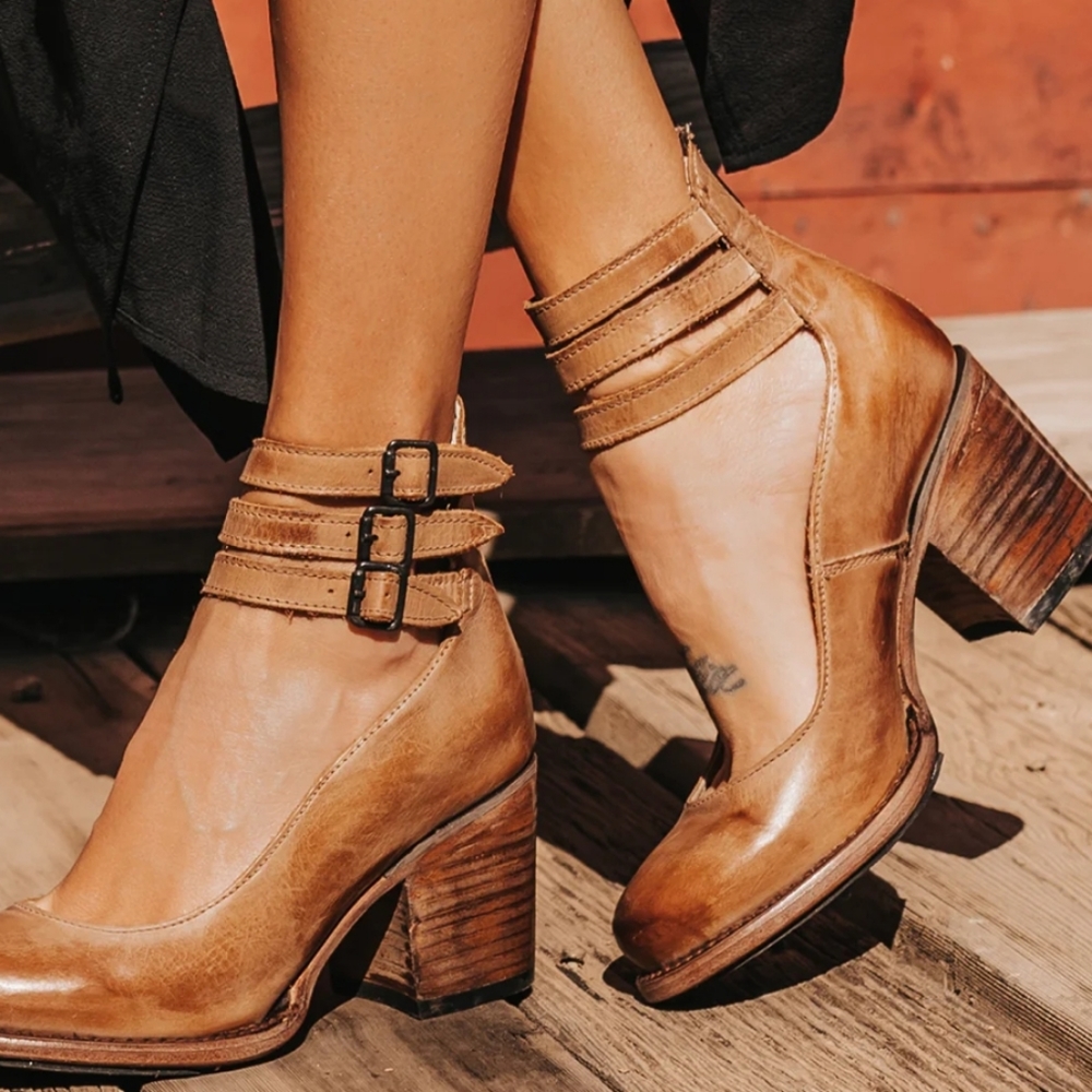 Freebird Randi Brown Leather Heel with Ankle Straps Size 9